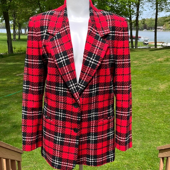 Talbots vintage roomy wool blend plaid blazer L - Picture 1 of 10
